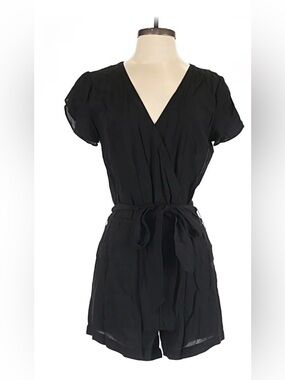 LOFT Black V-Neck Romper with Short Sleeves